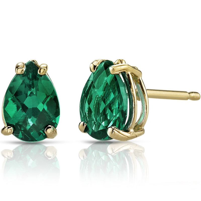 Emerald Pear Shape Stud Earrings and Pendant with Diamond Accent 14K Yellow Gold 2.97 ctw Gift Set