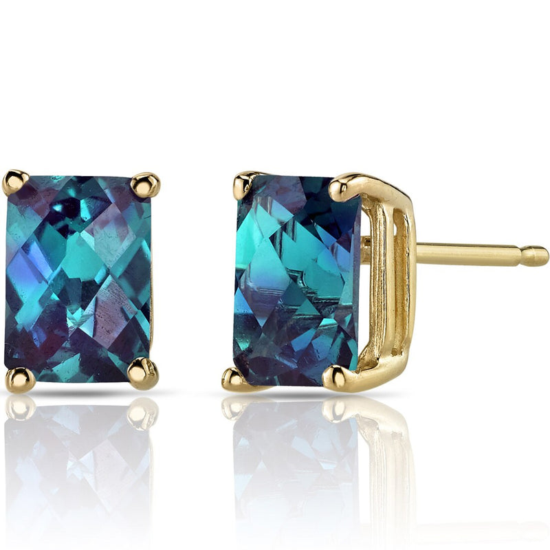 Alexandrite Stud Earrings 14K Yellow Gold Radiant Cut 2.50 Carats