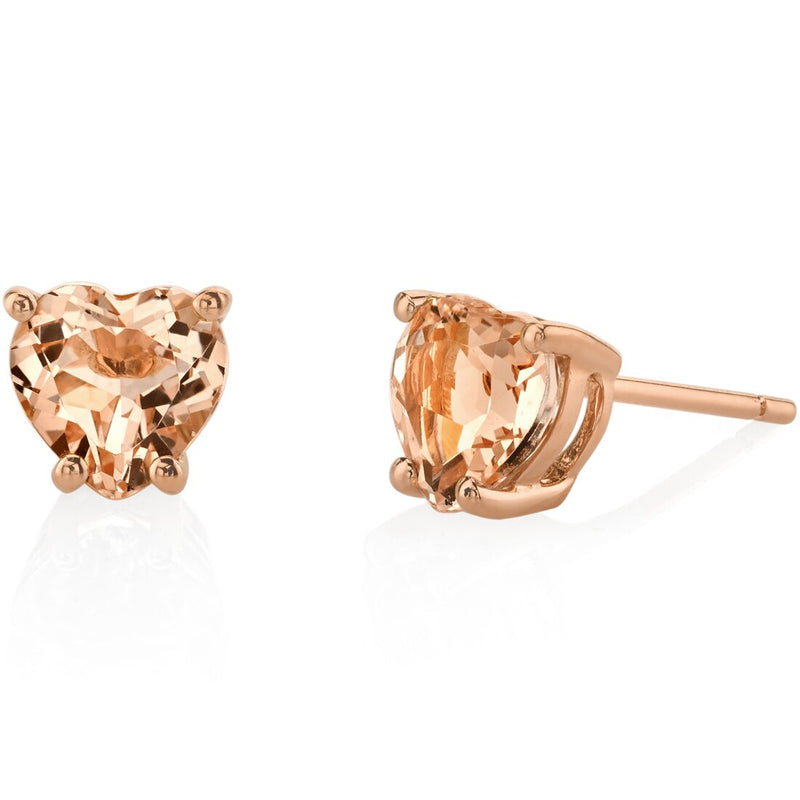 14K Rose Gold Heart Shape 1.50 Carats Morganite Stud Earrings