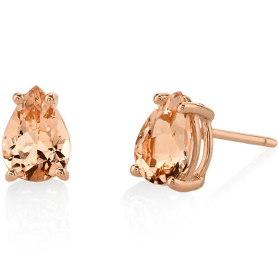 14K Rose Gold Pear Shape 1 Carat Morganite Stud Earrings