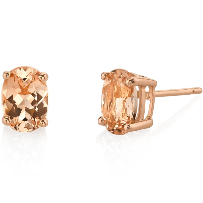 14K Rose Gold Oval Shape 1.50 Carats Morganite Stud Earrings