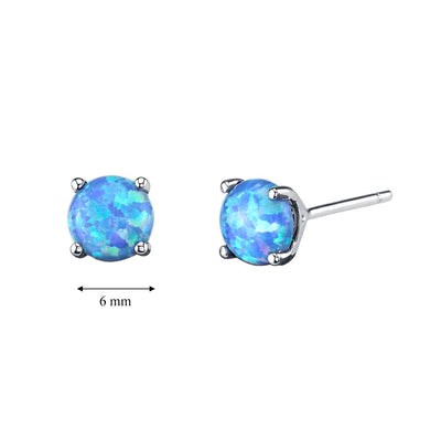 14K White Gold Round Cut Created Blue Opal Stud Earrings E19136 alternate view