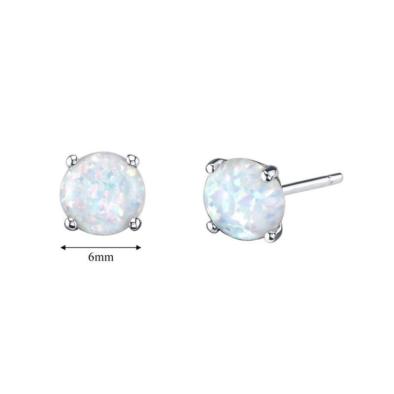 14K White Gold Round Cut Created Opal Stud Earrings E19138-dimensions
