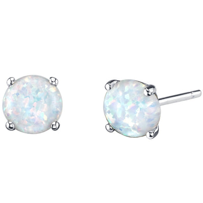 14K White Gold Round Cut Created Opal Stud Earrings E19138