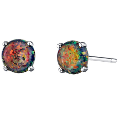 14K White Gold Round Cut Created Black Opal Stud Earrings