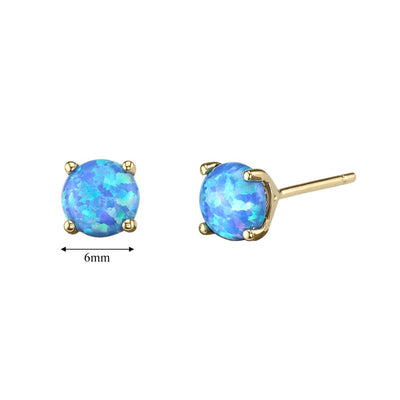 14K Yellow Gold Round Cut Created Blue Opal Stud Earrings E19142-dimensions