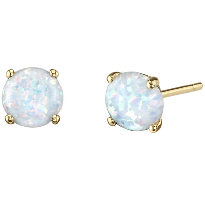 14K Yellow Gold Round Cut Created Opal Stud Earrings