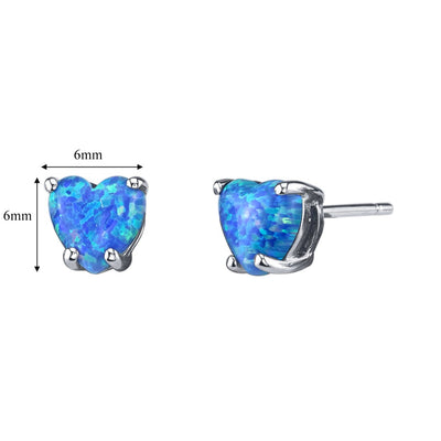 14K White Gold Heart Shape Created Blue Opal Stud Earrings