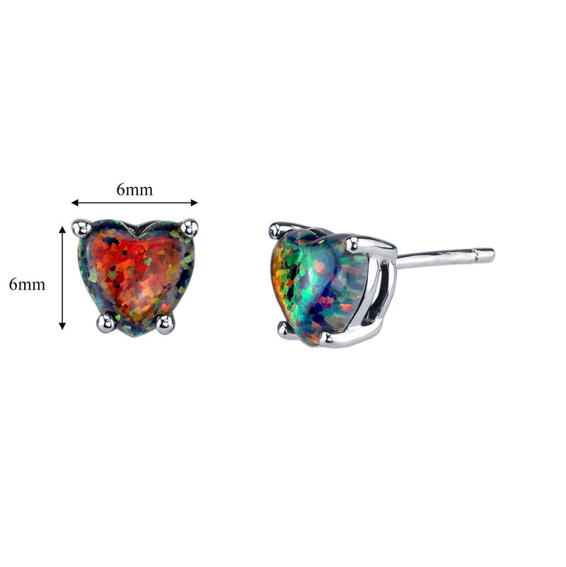 14K White Gold Heart Shape Created Black Opal Stud Earrings