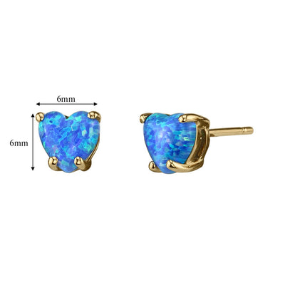 14K Yellow Gold Heart Shape Created Blue Opal Stud Earrings