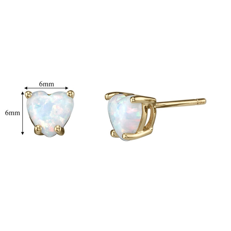 14K Yellow Gold Heart Shape Created Opal Stud Earrings