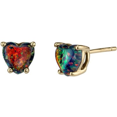 14K Yellow Gold Heart Shape Created Black Opal Stud Earrings E19170