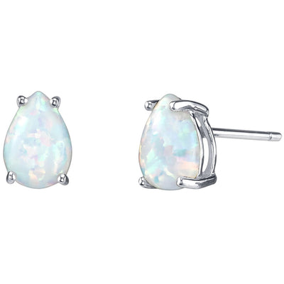 14K White Gold Pear Shape Created Opal Stud Earrings