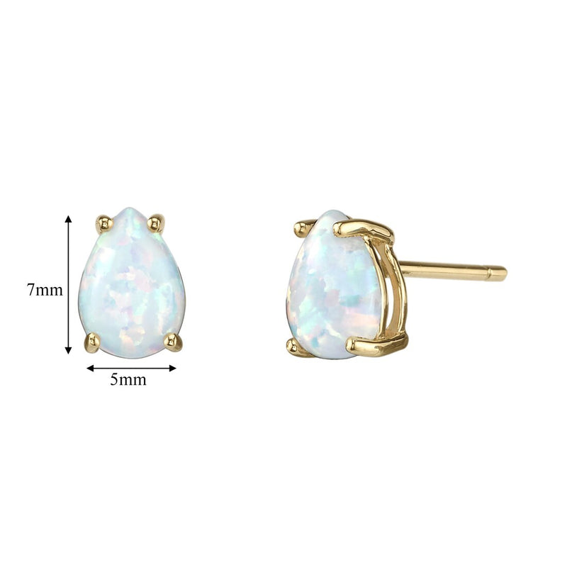 14K Yellow Gold Pear Shape Created Opal Stud Earrings