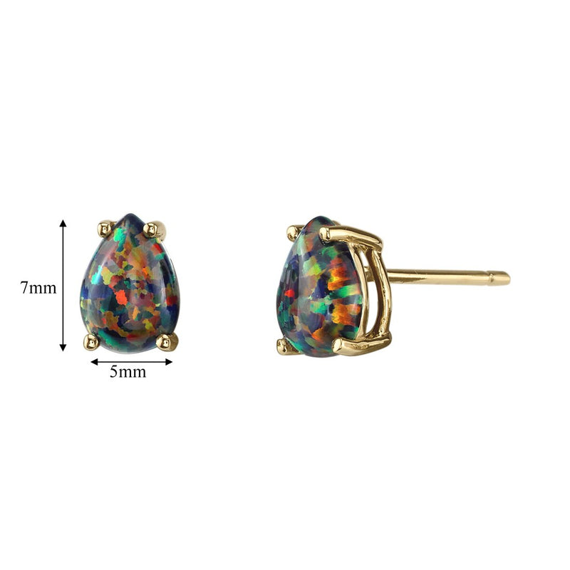 14K Yellow Gold Pear Shape Created Black Opal Stud Earrings