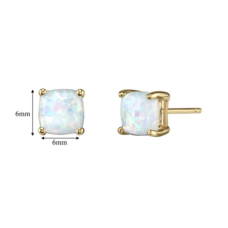 14K Yellow Gold Cushion Cut Created Opal Stud Earrings