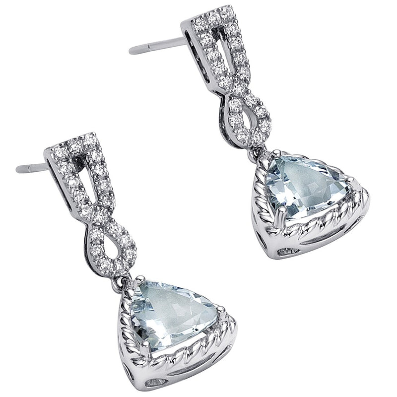 Aquamarine And Lab Grown Diamond Cable Dangle Halo Earrings In 14 Karat White Gold Trillion Cut 4 38 Carats Total Friction Backs E19214 alternate view and angle
