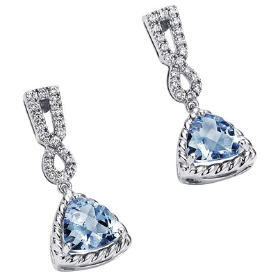 Swiss Blue Topaz And Lab Grown Diamond Cable Dangle Halo Earrings In 14 Karat White Gold Trillion Cut 4 38 Carats Total Friction Backs E19216 alternate view and angle
