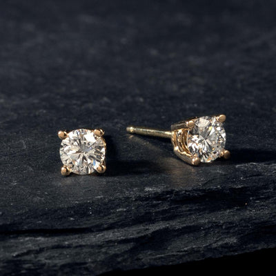Diamond Classic Solitaire Stud Earrings 14K Yellow Gold
