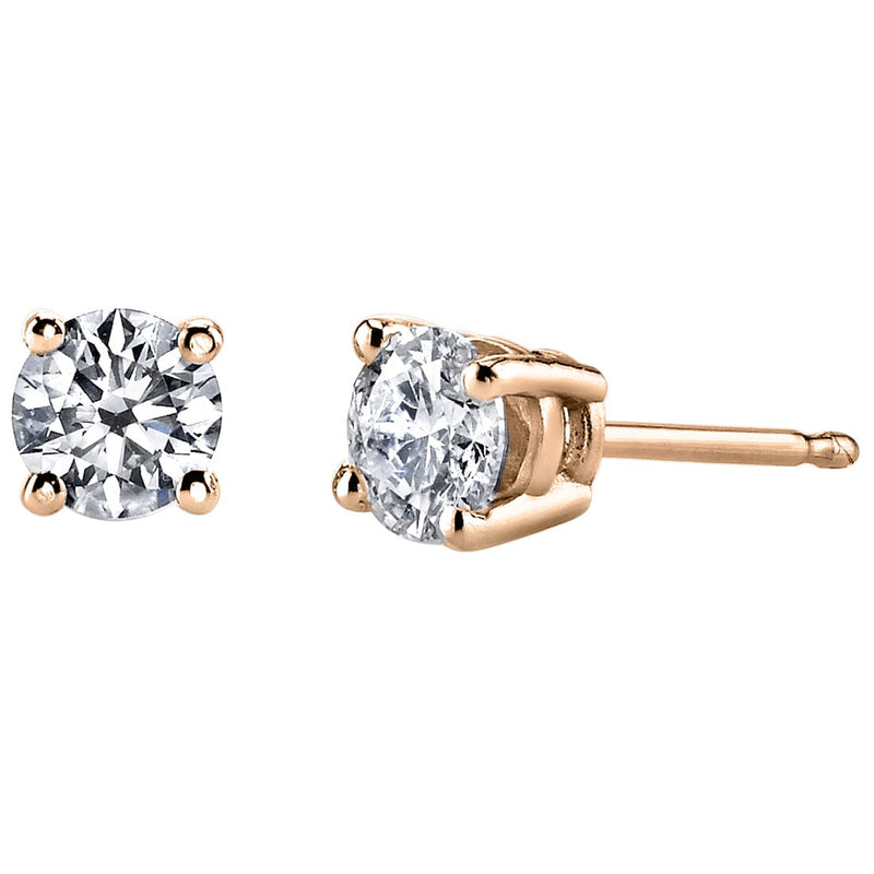 Diamond Classic Solitaire Stud Earrings 14K Rose Gold