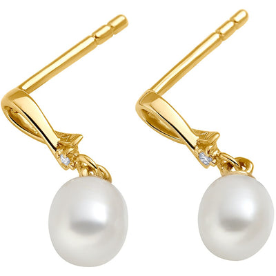 Freshwater Cultured White Pearl Drop Earrings In 14K Yellow Gold Infinity Swirl Baroque Oval Shape 7X5Mm E19258 alternate view and angle