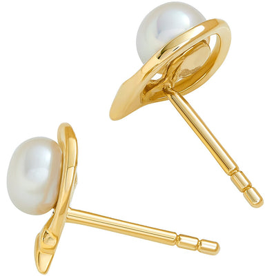 Freshwater Cultured White Pearl Teardrop Stud Earrings In 14K Yellow Gold 5Mm Round Button Shape E19262 alternate view and angle