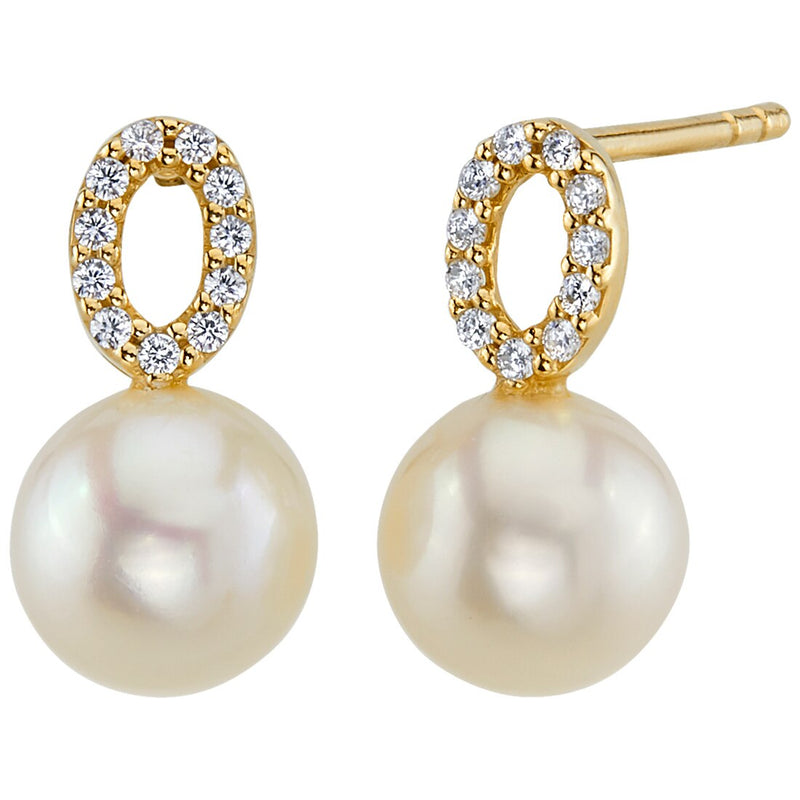 Freshwater Cultured White Pearl Stud Earrings in 14K Yellow Gold, Round Shape, 7mm