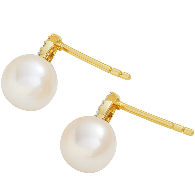Freshwater Cultured White Pearl Stud Earrings In 14K Yellow Gold Round Shape 6Mm Empress Solitaire E19270 alternate view and angle