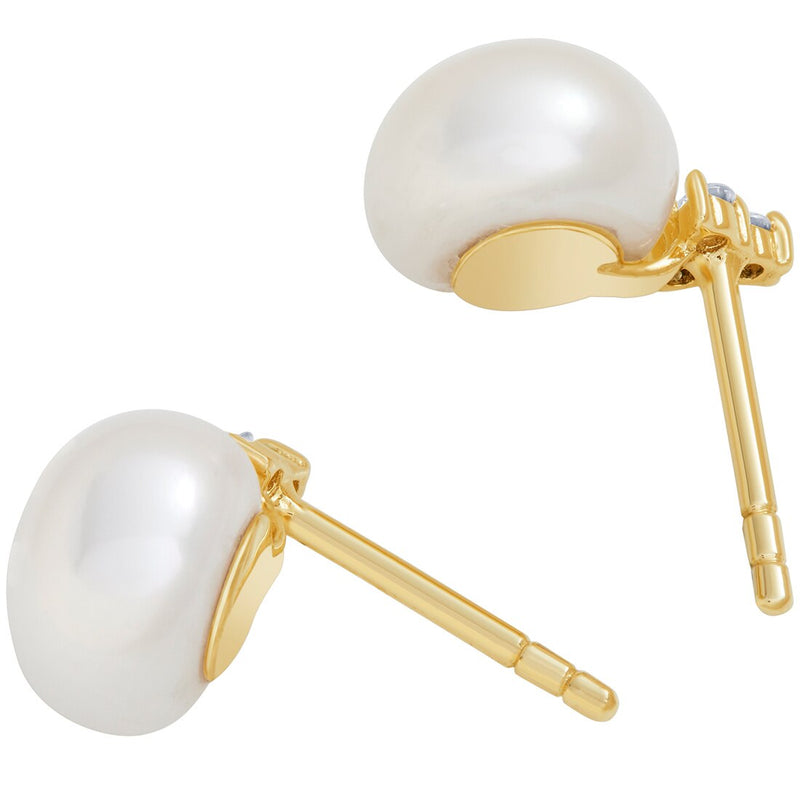 Freshwater Cultured White Pearl Stud Earrings In 14K Yellow Gold Round Button Shape 8Mm Heirloom Solitaire E19282 alternate view and angle