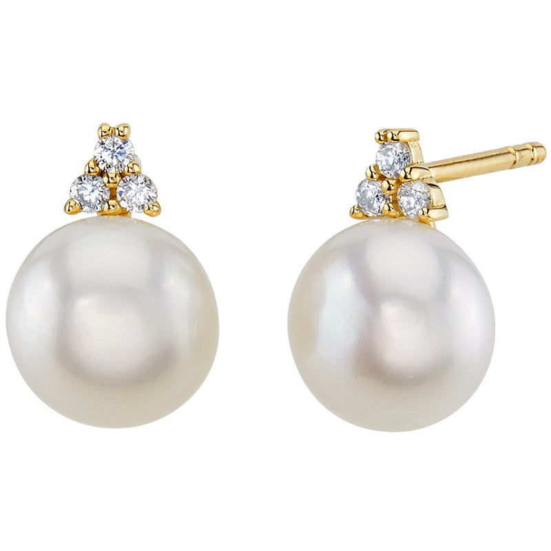 Freshwater Cultured 8mm White Pearl Heriloom Solitaire Stud Earrings 14K Yellow Gold