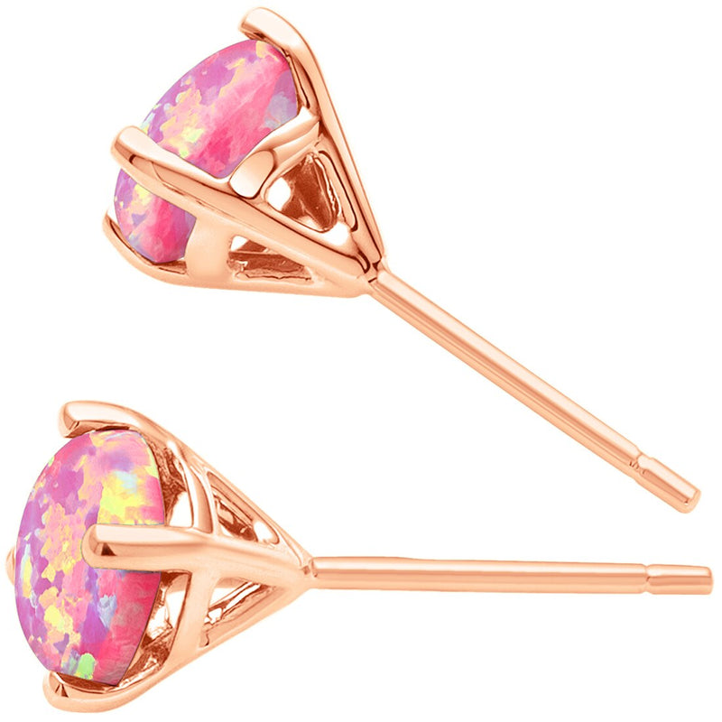Pink Opal Stud Earrings 14K Rose Gold 1 Carat