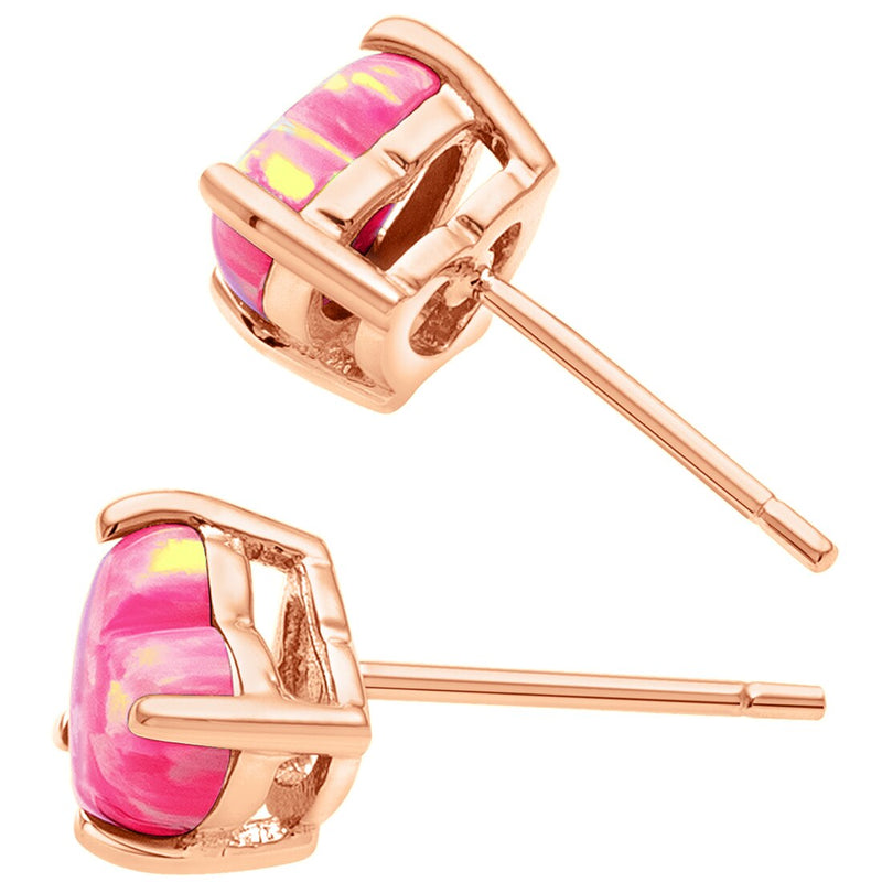 Heart Shape Pink Opal Stud Earrings 14K Rose Gold 1 Carat