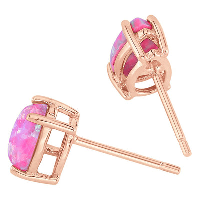Created Pink Opal Stud Earrings in 14k Rose Gold, Pear Shape