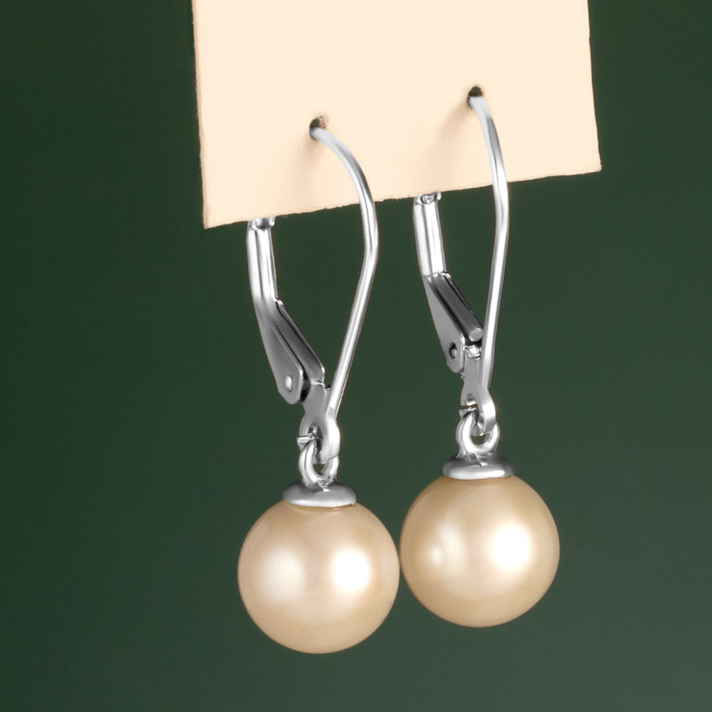 8mm Freshwater Cultured White Pearl Leverback Earrings in 14K White Gold