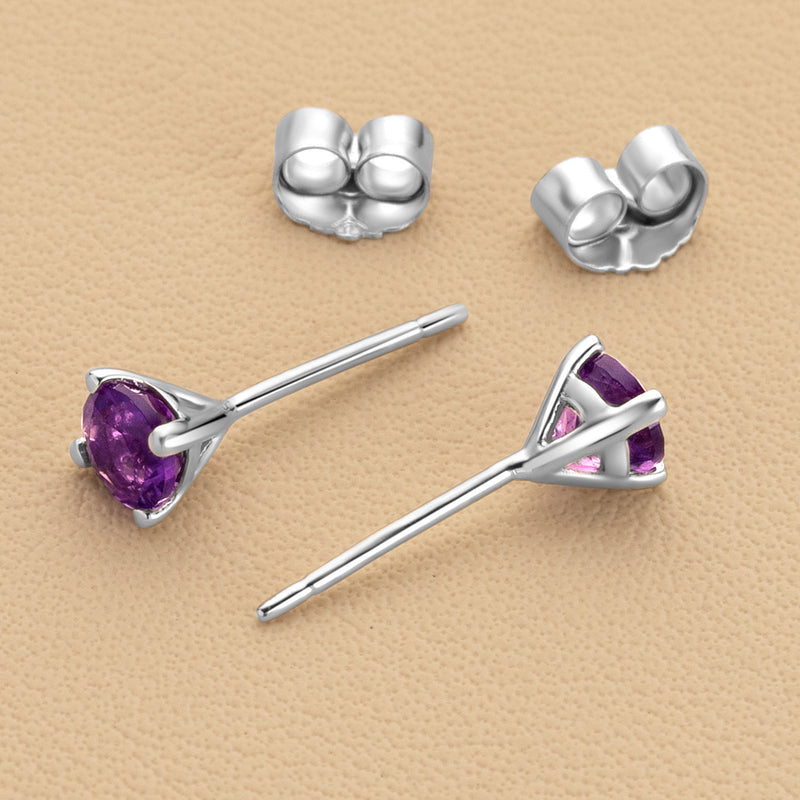 4mm Round Amethyst Solitaire Stud Earrings in 14K White Gold