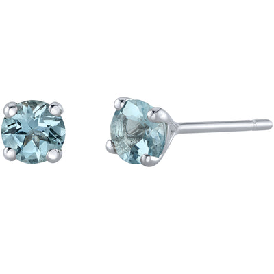 4mm Round Aquamarine Solitaire Stud Earrings in 14K White Gold