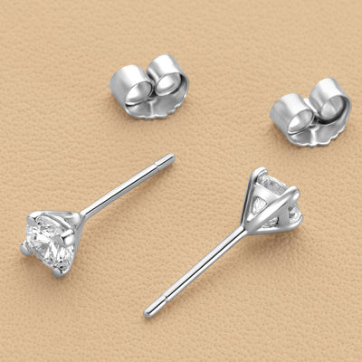 4mm Round Cubic Zirconia Solitaire Stud Earrings in 14K White Gold