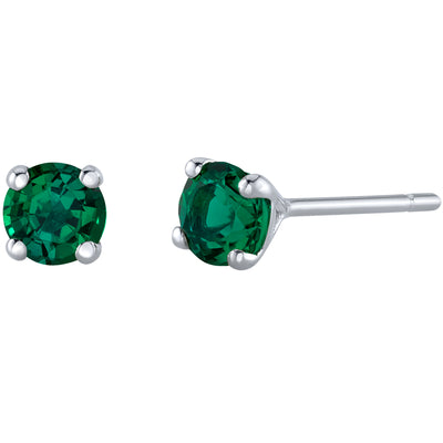 4mm Round Created Emerald Solitaire Stud Earrings in 14K White Gold