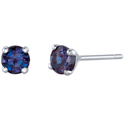 4mm Round Created Alexandrite Solitaire Stud Earrings in 14K White Gold