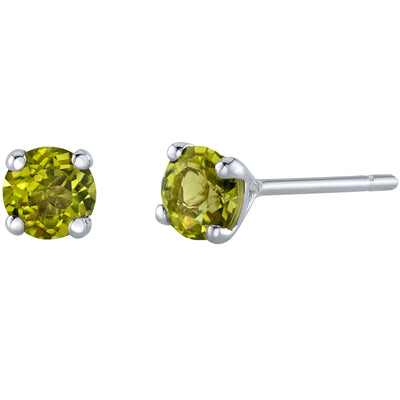 4mm Round Peridot Solitaire Stud Earrings in 14K White Gold