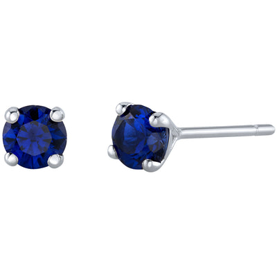 4mm Round Created Blue Sapphire Solitaire Stud Earrings in 14K White Gold