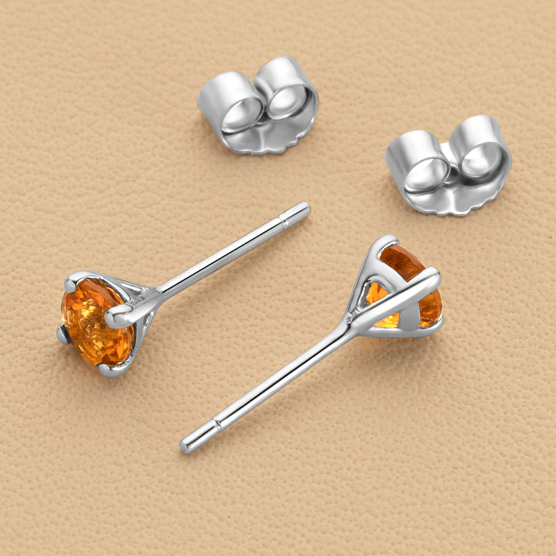 4mm Round Citrine Solitaire Stud Earrings in 14K White Gold
