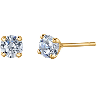4mm Round Cubic Zirconia Solitaire Stud Earrings in 14K Yellow Gold