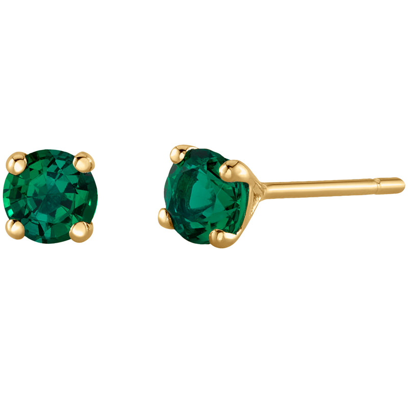 4mm Round Created Emerald Solitaire Stud Earrings in 14K Yellow Gold