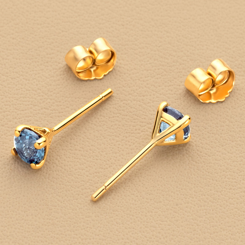 4mm Round Created Alexandrite Solitaire Stud Earrings in 14K Yellow Gold