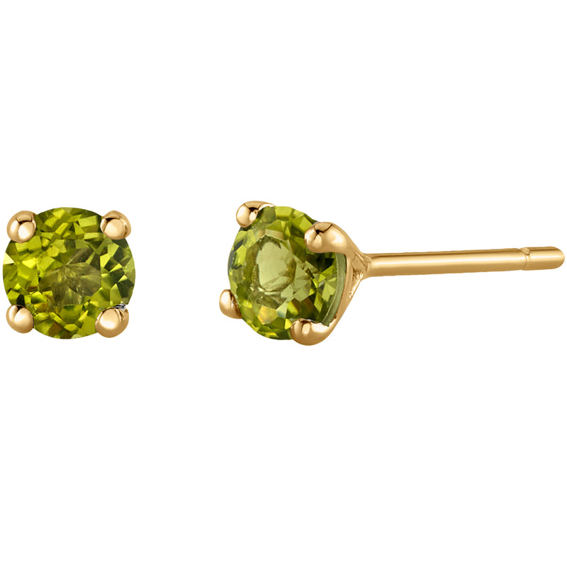 4mm Round Peridot Solitaire Stud Earrings in 14K Yellow Gold