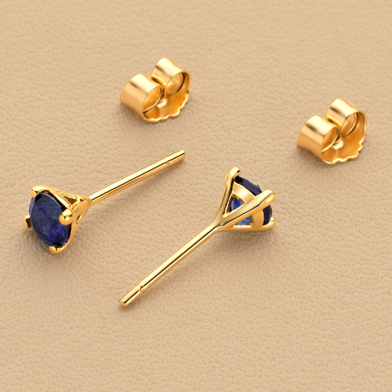 4mm Round Created Blue Sapphire Solitaire Stud Earrings in 14K Yellow Gold