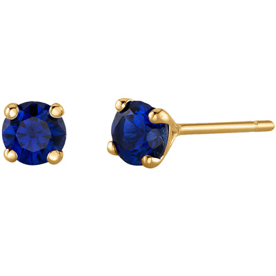 4mm Round Created Blue Sapphire Solitaire Stud Earrings in 14K Yellow Gold