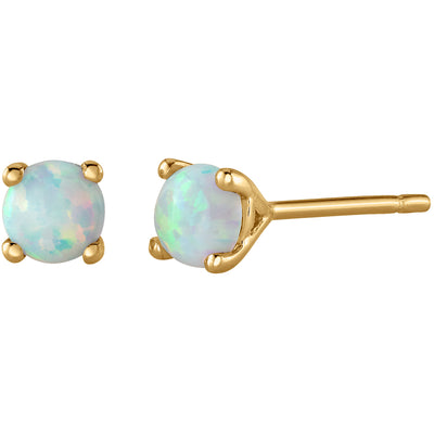 4mm Round Created White Fire Opal Solitaire Stud Earrings in 14K Yellow Gold