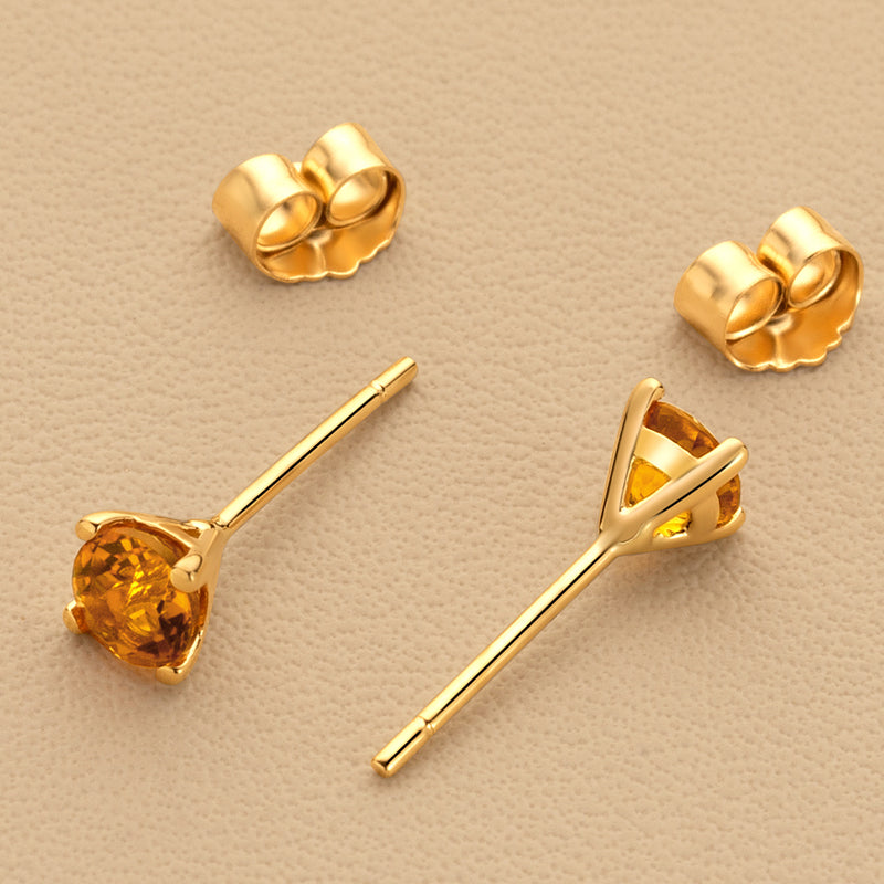 4mm Round Citrine Solitaire Stud Earrings in 14K Yellow Gold